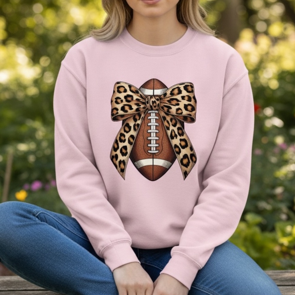 Football Sweatshirt with a big leopard bow S M L XL New custom made for Games